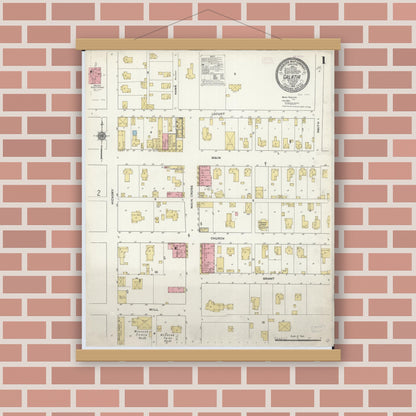 Old map wall art mockup — magnetic wood frame on brick wall — Sanborn Fire Insurance Map from Galatia, Saline County, Illinois (1910) - Complete Map Set