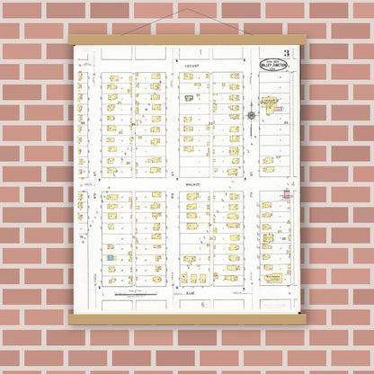 Old map wall art mockup — magnetic wood frame on brick wall — Sanborn Fire Insurance Map from Valley Junction, Polk County, Iowa (1920), Sheet #0003