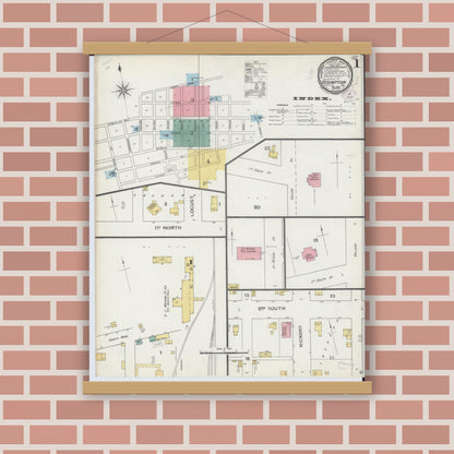 Old map wall art mockup — magnetic wood frame on brick wall — Sanborn Fire Insurance Map from Assumption, Christian County, Illinois (1893) - Complete Map Set