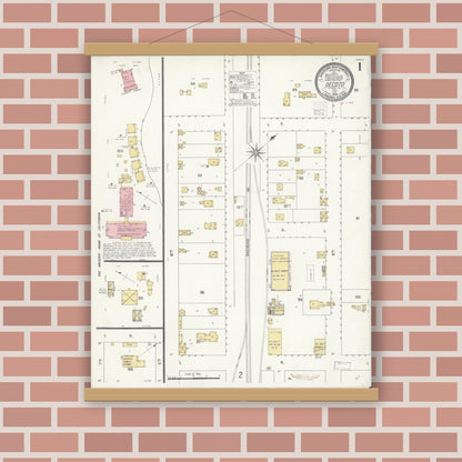 Old map wall art mockup — magnetic wood frame on brick wall — Sanborn Fire Insurance Map from Decota, Alameda County, California (1908), Sheet #0001