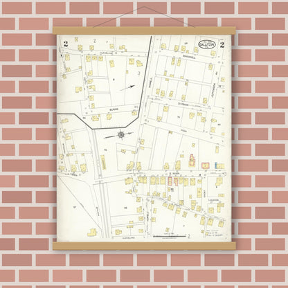 Old map wall art mockup — magnetic wood frame on brick wall — Sanborn Fire Insurance Map from Gallitzin, Cambria County, Pennsylvania (1923), Sheet #0002