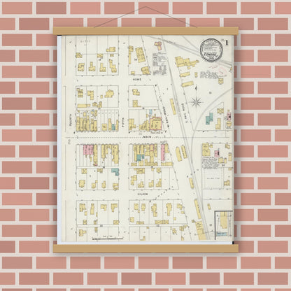 Old map wall art mockup — magnetic wood frame on brick wall — Sanborn Fire Insurance Map from Edmore, Montcalm County, Michigan (1894) - Complete Map Set
