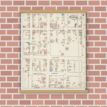 Old map wall art mockup — magnetic wood frame on brick wall — Sanborn Fire Insurance Map from Martins Ferry, Belmont County, Ohio (Unknown), Sheet #0002