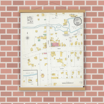 Old map wall art mockup — magnetic wood frame on brick wall — Sanborn Fire Insurance Map from Linden, Genesee County, Michigan (1900), Sheet #0001