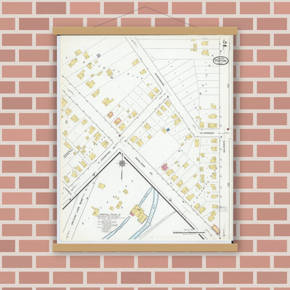 Old map wall art mockup — magnetic wood frame on brick wall — Sanborn Fire Insurance Map from Pontiac, Oakland County, Michigan (1919), Sheet #0002