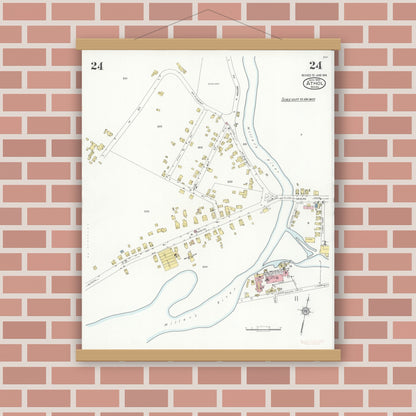 Old map wall art mockup — magnetic wood frame on brick wall — Sanborn Fire Insurance Map from Athol, Worcester County, Massachusetts (1936), Sheet #0024