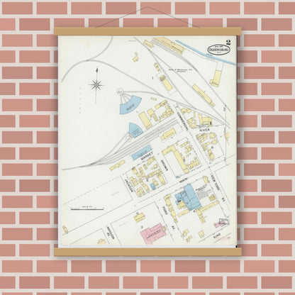 Old map wall art mockup — magnetic wood frame on brick wall — Sanborn Fire Insurance Map from Ogdensburg, St. Lawrence County, New York (1892), Sheet #0001