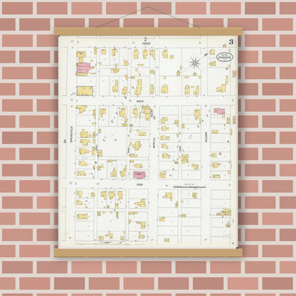 Old map wall art mockup — magnetic wood frame on brick wall — Sanborn Fire Insurance Map from Virginia, Cass County, Illinois (1900), Sheet #0003