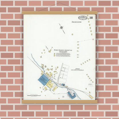 Old map wall art mockup — magnetic wood frame on brick wall — Sanborn Fire Insurance Map from Charlottesville, Independent Cities, Virginia (1920), Sheet #0038