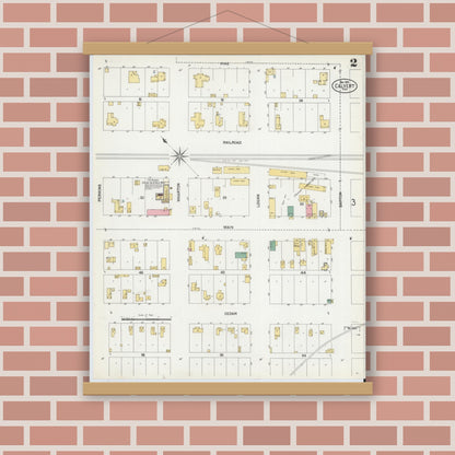 Old map wall art mockup — magnetic wood frame on brick wall — Sanborn Fire Insurance Map from Calvert, Robertson County, Texas (1901), Sheet #0002