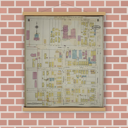 Old map wall art mockup — magnetic wood frame on brick wall — Sanborn Fire Insurance Map from Lackawanna, Erie County, New York (1950), Sheet #0008