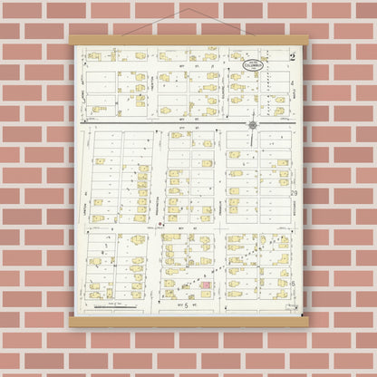 Old map wall art mockup — magnetic wood frame on brick wall — Sanborn Fire Insurance Map from Columbus, Bartholomew County, Indiana (1912), Sheet #0002