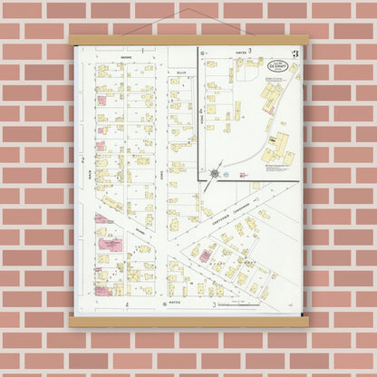 Old map wall art mockup — magnetic wood frame on brick wall — Sanborn Fire Insurance Map from Degraff, Logan County, Ohio (1910), Sheet #0003