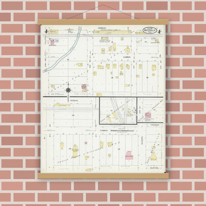 Old map wall art mockup — magnetic wood frame on brick wall — Sanborn Fire Insurance Map from Waterville, Le Sueur County, Minnesota (1924), Sheet #0004