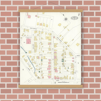 Old map wall art mockup — magnetic wood frame on brick wall — Sanborn Fire Insurance Map from Huntingdon, Huntingdon County, Pennsylvania (1906), Sheet #0007