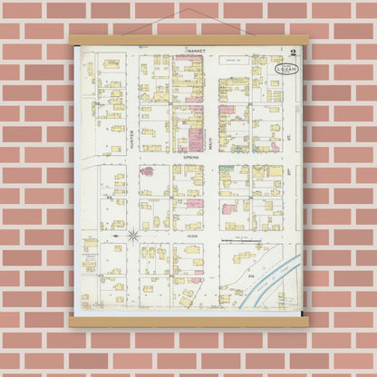 Old map wall art mockup — magnetic wood frame on brick wall — Sanborn Fire Insurance Map from Logan, Hocking County, Ohio (1893), Sheet #0002