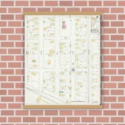 Old map wall art mockup — magnetic wood frame on brick wall — Sanborn Fire Insurance Map from Poseyville, Posey County, Indiana (1907), Sheet #0003