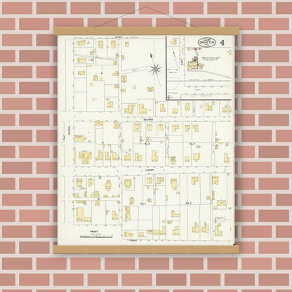 Old map wall art mockup — magnetic wood frame on brick wall — Sanborn Fire Insurance Map from Groveton, Trinity County, Texas (1907), Sheet #0004
