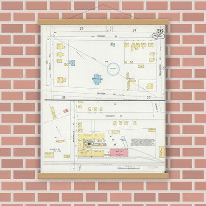 Old map wall art mockup — magnetic wood frame on brick wall — Sanborn Fire Insurance Map from Passaic, Passaic County, New Jersey (1899), Sheet #0026