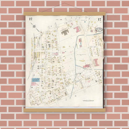 Old map wall art mockup — magnetic wood frame on brick wall — Sanborn Fire Insurance Map from Del Rio, Val Verde County, Texas (1948), Sheet #0017
