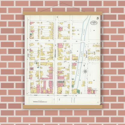 Old map wall art mockup — magnetic wood frame on brick wall — Sanborn Fire Insurance Map from Tyrone, Blair County, Pennsylvania (1901), Sheet #0003