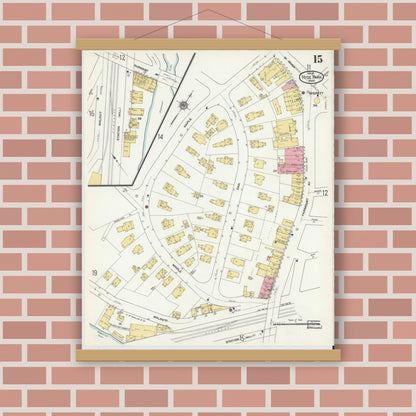 Old map wall art mockup — magnetic wood frame on brick wall — Sanborn Fire Insurance Map from Hyde Park, Norfolk County, Massachusetts (1911), Sheet #0015