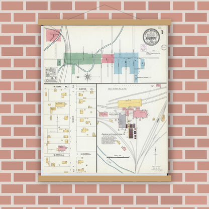 Old map wall art mockup — magnetic wood frame on brick wall — Sanborn Fire Insurance Map from Hubbard, Trumbull County, Ohio (1902) - Complete Map Set