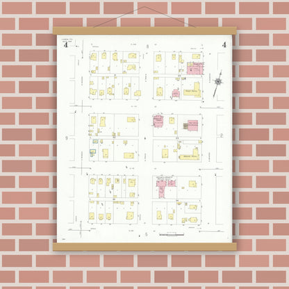Old map wall art mockup — magnetic wood frame on brick wall — Sanborn Fire Insurance Map from Lamesa, Dawson County, Texas (1939), Sheet #0004