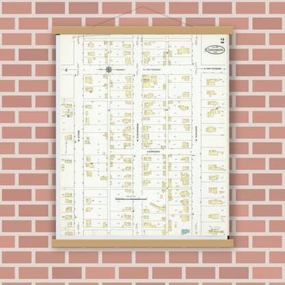 Old map wall art mockup — magnetic wood frame on brick wall — Sanborn Fire Insurance Map from Gibsonburg, Sandusky County, Ohio (1910), Sheet #0002