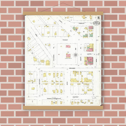 Old map wall art mockup — magnetic wood frame on brick wall — Sanborn Fire Insurance Map from Denison, Crawford County, Iowa (1899), Sheet #0003