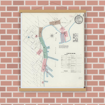 Old map wall art mockup — magnetic wood frame on brick wall — Sanborn Fire Insurance Map from Saint Ignace, Mackinac County, Michigan (1890) - Complete Map Set