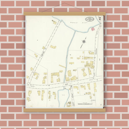 Old map wall art mockup — magnetic wood frame on brick wall — Sanborn Fire Insurance Map from East Douglas, Worcester County, Massachusetts (1911), Sheet #0002