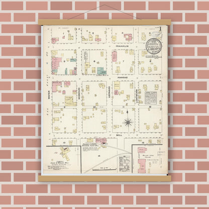 Old map wall art mockup — magnetic wood frame on brick wall — Sanborn Fire Insurance Map from Liberty, Clay County, Missouri (1883) - Complete Map Set