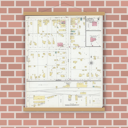 Old map wall art mockup — magnetic wood frame on brick wall — Sanborn Fire Insurance Map from Roseville, Warren County, Illinois (1902), Sheet #0002