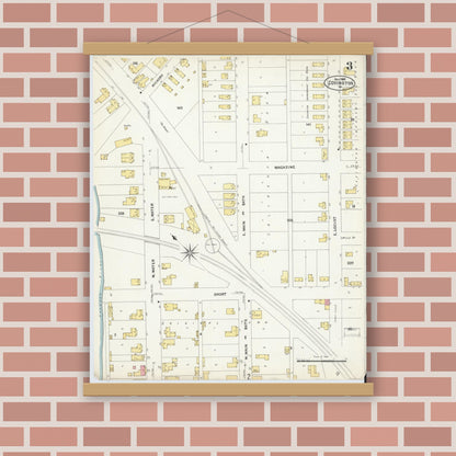 Old map wall art mockup — magnetic wood frame on brick wall — Sanborn Fire Insurance Map from Covington, Independent Cities, Virginia (1907), Sheet #0003