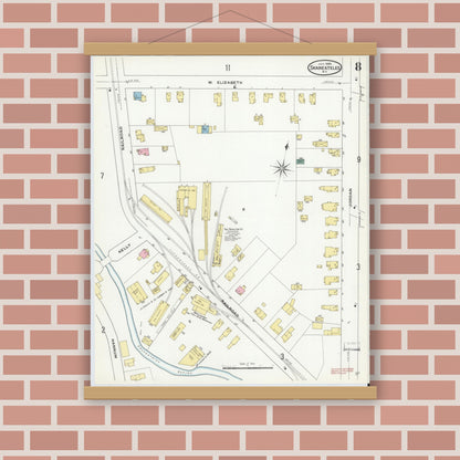 Old map wall art mockup — magnetic wood frame on brick wall — Sanborn Fire Insurance Map from Skaneateles, Onondaga County, New York (1909), Sheet #0008
