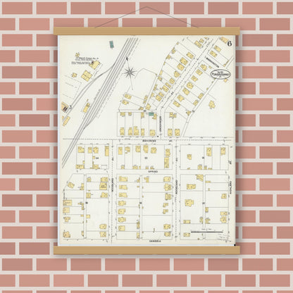 Old map wall art mockup — magnetic wood frame on brick wall — Sanborn Fire Insurance Map from Punxsutawney, Jefferson County, Pennsylvania (1901), Sheet #0006