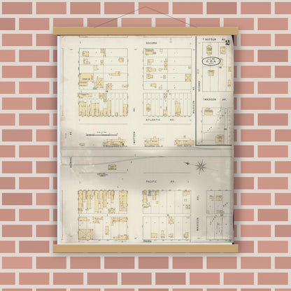 Old map wall art mockup — magnetic wood frame on brick wall — Sanborn Fire Insurance Map from Ada, Norman County, Minnesota (1894), Sheet #0002