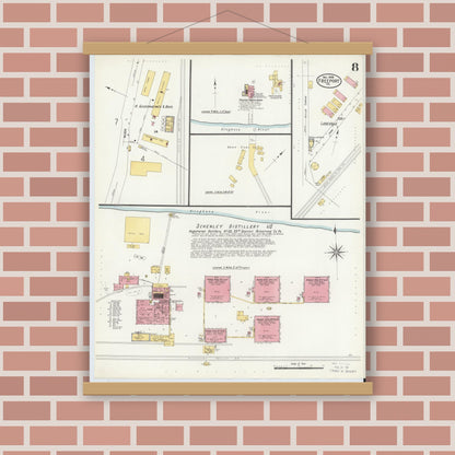 Old map wall art mockup — magnetic wood frame on brick wall — Sanborn Fire Insurance Map from Freeport, Armstrong County, Pennsylvania (1908), Sheet #0008