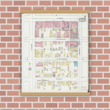 Old map wall art mockup — magnetic wood frame on brick wall — Sanborn Fire Insurance Map from Jackson, Jackson County, Michigan (1893), Sheet #0003