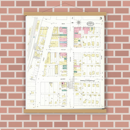 Old map wall art mockup — magnetic wood frame on brick wall — Sanborn Fire Insurance Map from Ida Grove, Ida County, Iowa (1909), Sheet #0003