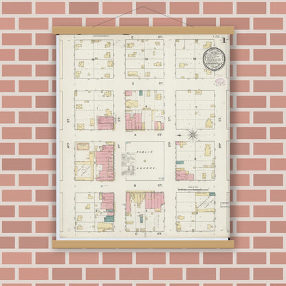 Old map wall art mockup — magnetic wood frame on brick wall — Sanborn Fire Insurance Map from Unionville, Putnam County, Missouri (1893) - Complete Map Set