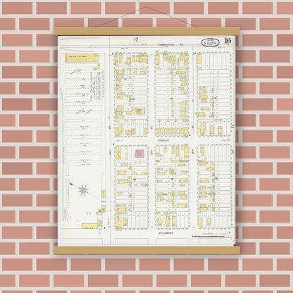 Old map wall art mockup — magnetic wood frame on brick wall — Sanborn Fire Insurance Map from Cairo, Alexander County, Illinois (1896), Sheet #0016
