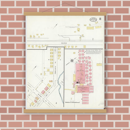 Old map wall art mockup — magnetic wood frame on brick wall — Sanborn Fire Insurance Map from Patton, Cambria County, Pennsylvania (1910), Sheet #0008