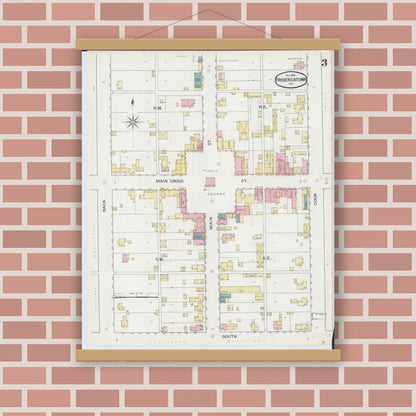 Old map wall art mockup — magnetic wood frame on brick wall — Sanborn Fire Insurance Map from Fredericktown, Madison County, Missouri (1893), Sheet #0003