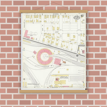 Old map wall art mockup — magnetic wood frame on brick wall — Sanborn Fire Insurance Map from Alliance, Stark County, Ohio (1911), Sheet #0012