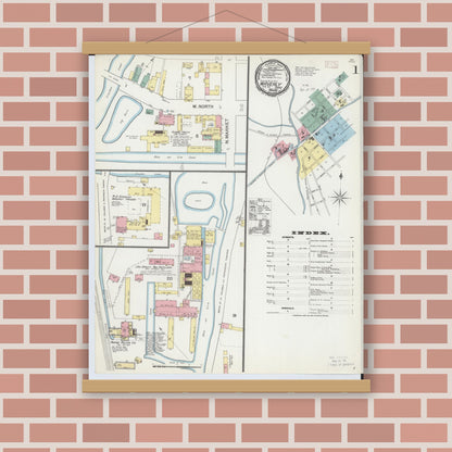 Old map wall art mockup — magnetic wood frame on brick wall — Sanborn Fire Insurance Map from Waverly, Pike County, Ohio (1892) - Complete Map Set