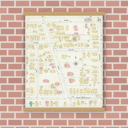 Old map wall art mockup — magnetic wood frame on brick wall — Sanborn Fire Insurance Map from Lockport, Niagara County, New York (1903), Sheet #0011