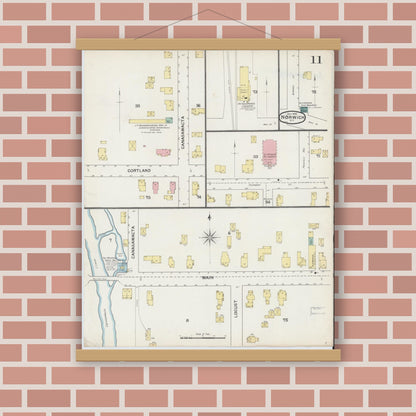Old map wall art mockup — magnetic wood frame on brick wall — Sanborn Fire Insurance Map from Norwich, Chenango County, New York (1892), Sheet #0011