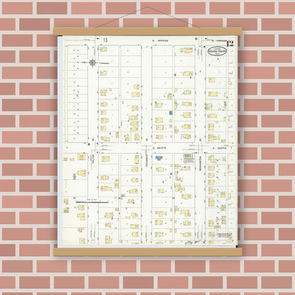 Old map wall art mockup — magnetic wood frame on brick wall — Sanborn Fire Insurance Map from Grand Haven, Ottawa County, Michigan (1912), Sheet #0012